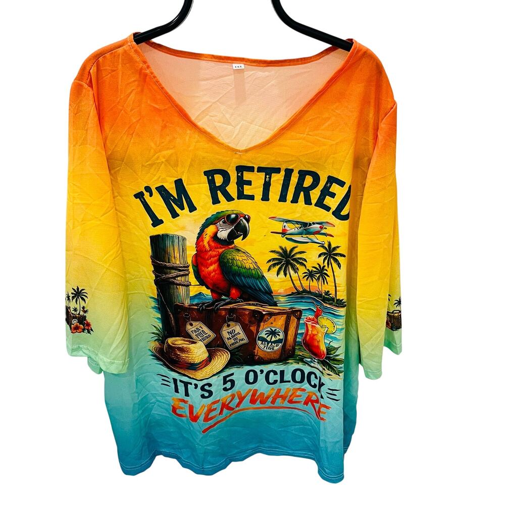 I’m Retired It’s 5 O’Clock Everywhere Shirt Women 4XL Tropical Parrot V-Neck Top